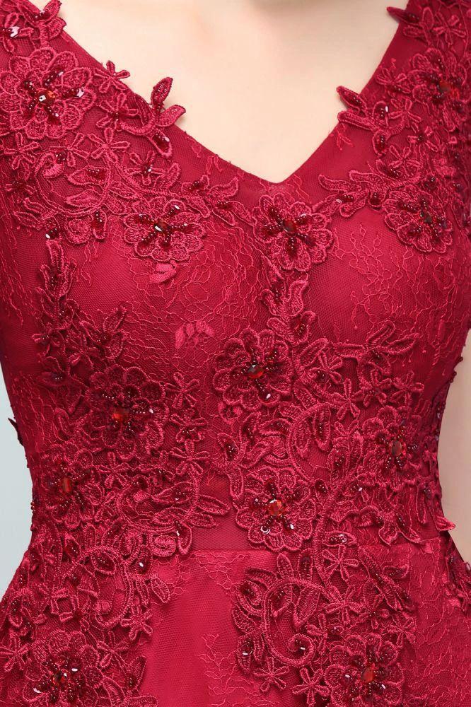 Sleeveless Lace Appliques A-line V-neck Long Prom Dresses with Crystals - Image 8