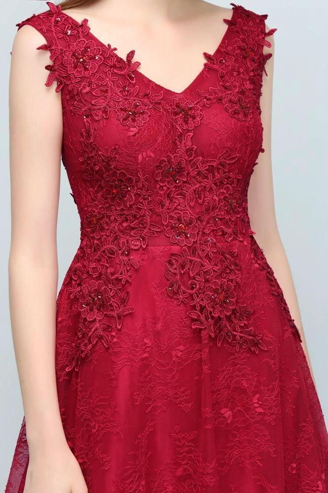 Sleeveless Lace Appliques A-line V-neck Long Prom Dresses with Crystals - Image 9