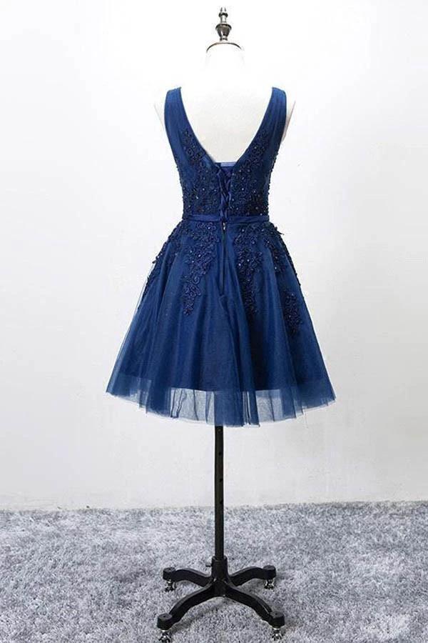 Sleeveless Lace-up Tulle Short homecoming Dress Lace Appliques PG098 - Image 4