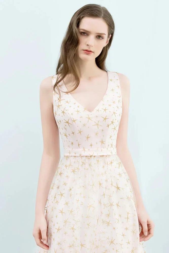 Sleeveless Long A-line V-neck Appliqued Tulle Prom Dresses - Image 5