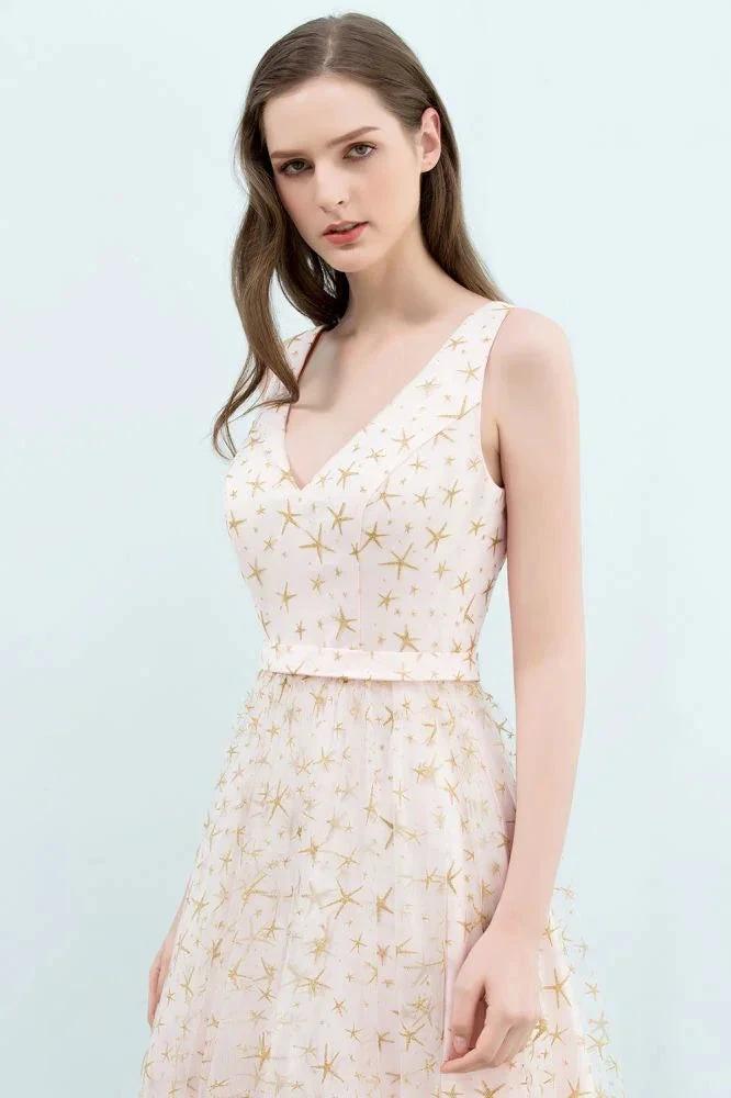 Sleeveless Long A-line V-neck Appliqued Tulle Prom Dresses - Image 6