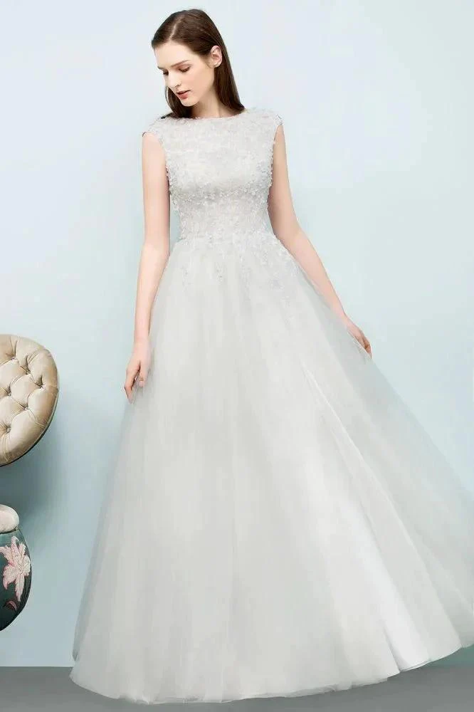 Sleeveless Long Split A-line Appliqued Tulle Prom Dresses - Image 2