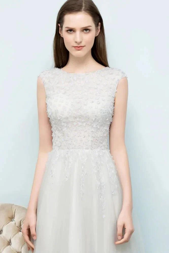 Sleeveless Long Split A-line Appliqued Tulle Prom Dresses - Image 7