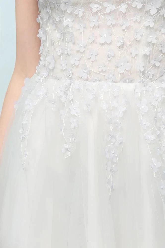 Sleeveless Long Split A-line Appliqued Tulle Prom Dresses - Image 8