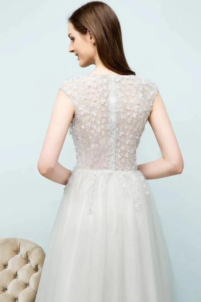 Sleeveless Long Split A-line Appliqued Tulle Prom Dresses - Image 9