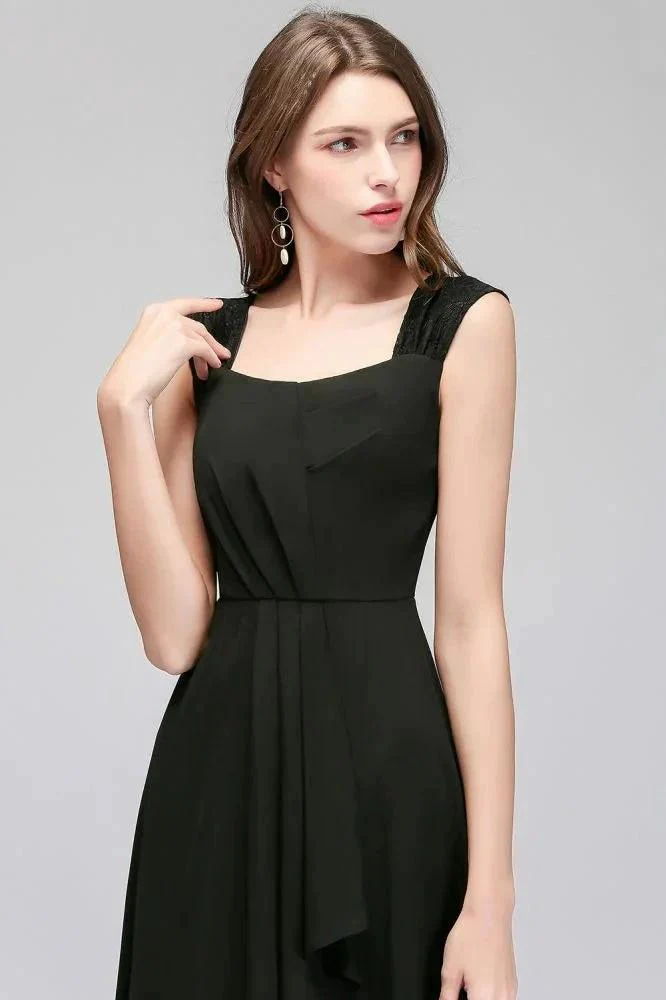 Sleeveless Ruffled Chiffon Black Bridesmaid Dresses - Image 3