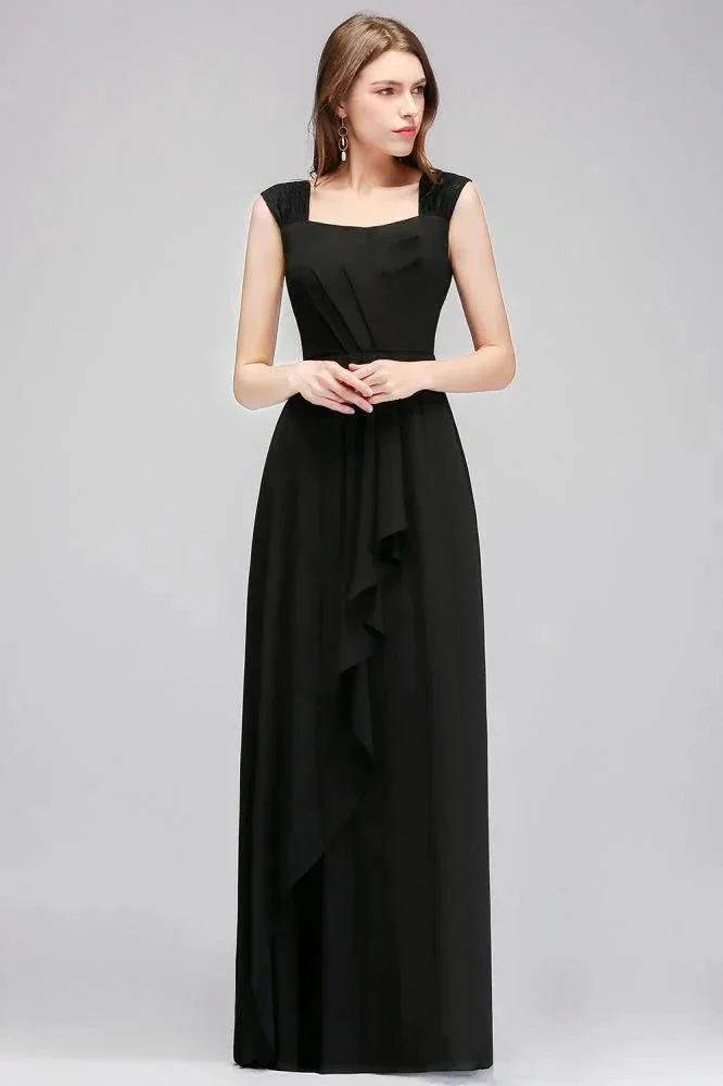 Sleeveless Ruffled Chiffon Black Bridesmaid Dresses - Image 4