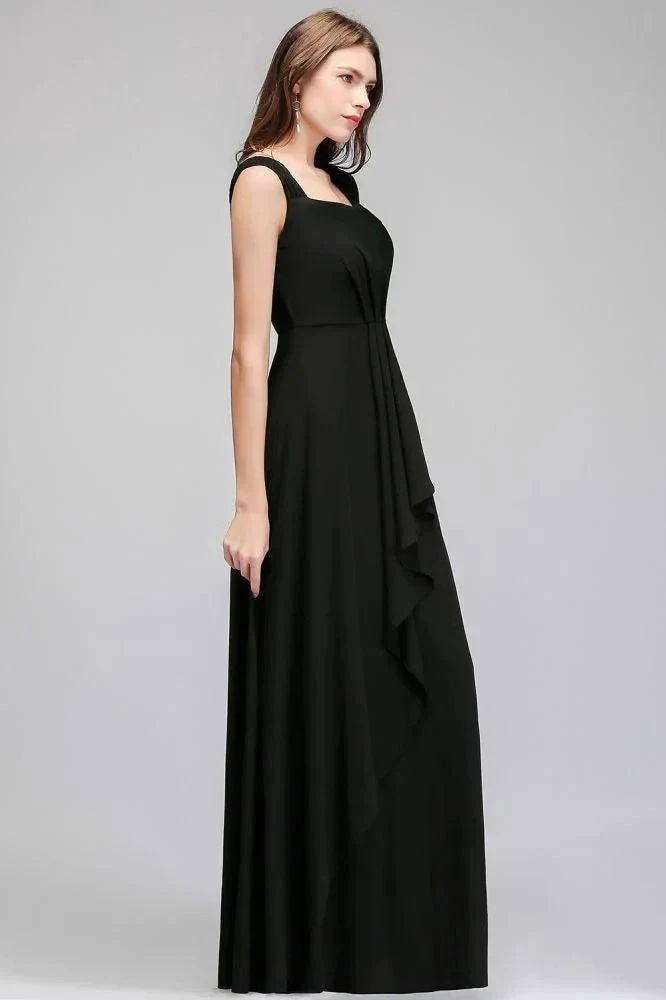 Sleeveless Ruffled Chiffon Black Bridesmaid Dresses - Image 5