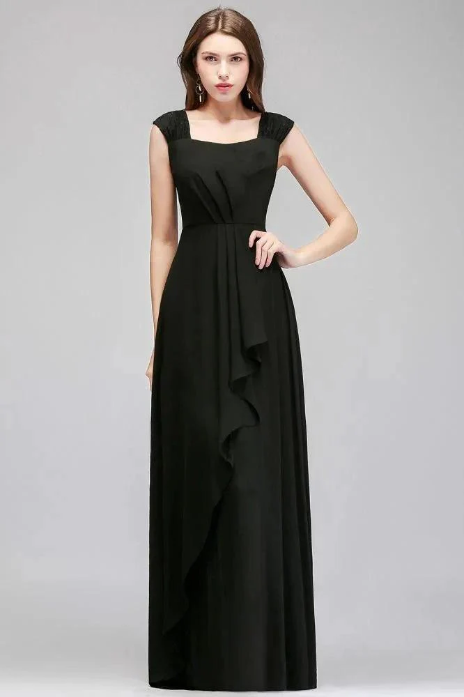 Sleeveless Ruffled Chiffon Black Bridesmaid Dresses - Image 6