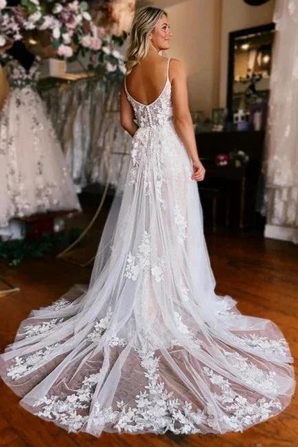 Sleeveless V-neck Straps Sexy Split Court Train Wedding Dress - Image 2