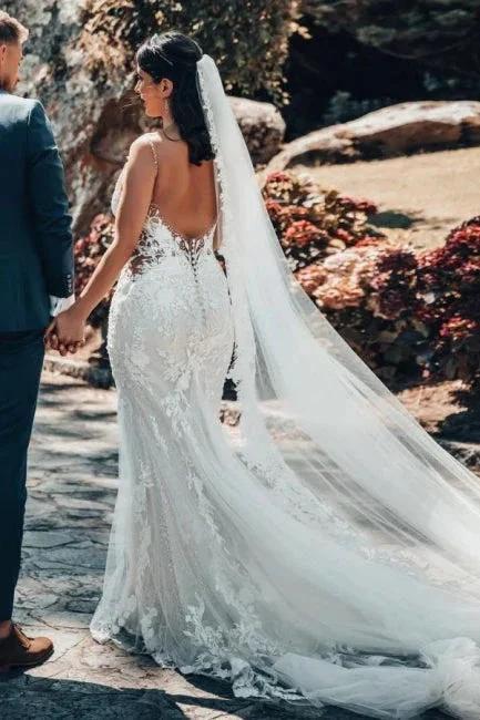 Sleeveless V-Neck Tulle Floor-Length Wedding Dress Lace - Image 3