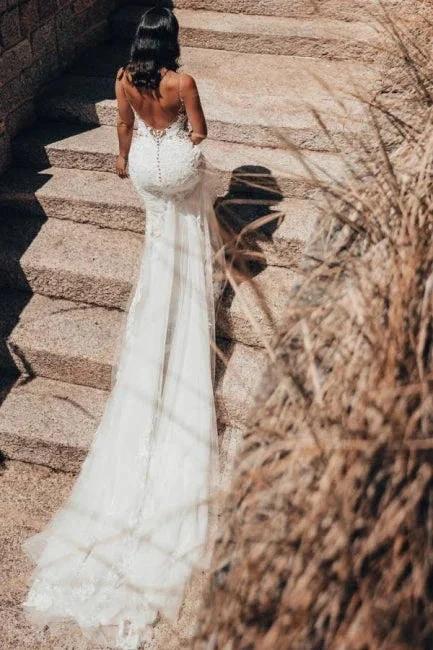 Sleeveless V-Neck Tulle Floor-Length Wedding Dress Lace - Image 4