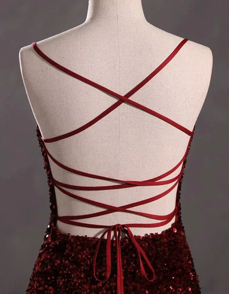 Slim Burgundy Shimmery Open Back Formal Prom Evening Dress Y4164 - Image 3