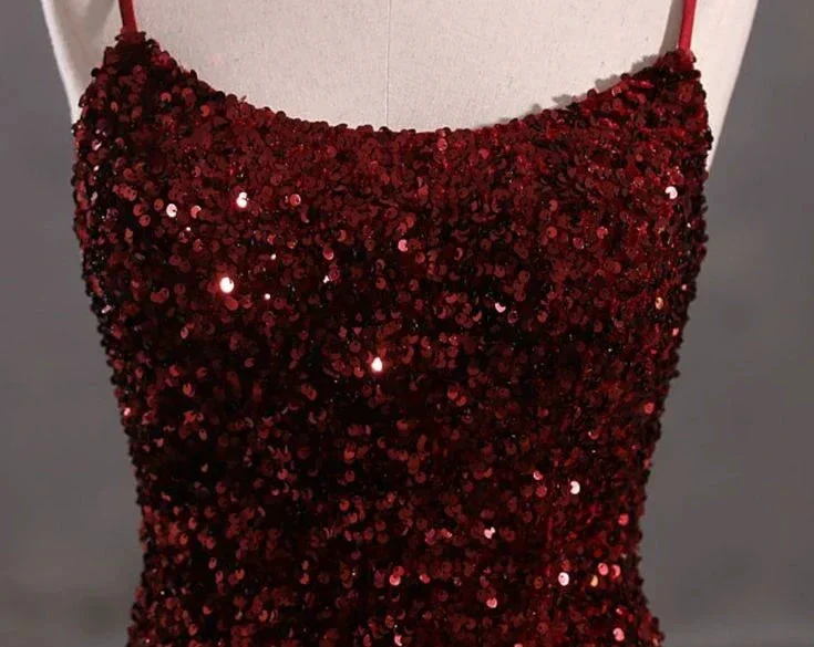 Slim Burgundy Shimmery Open Back Formal Prom Evening Dress Y4164 - Image 4
