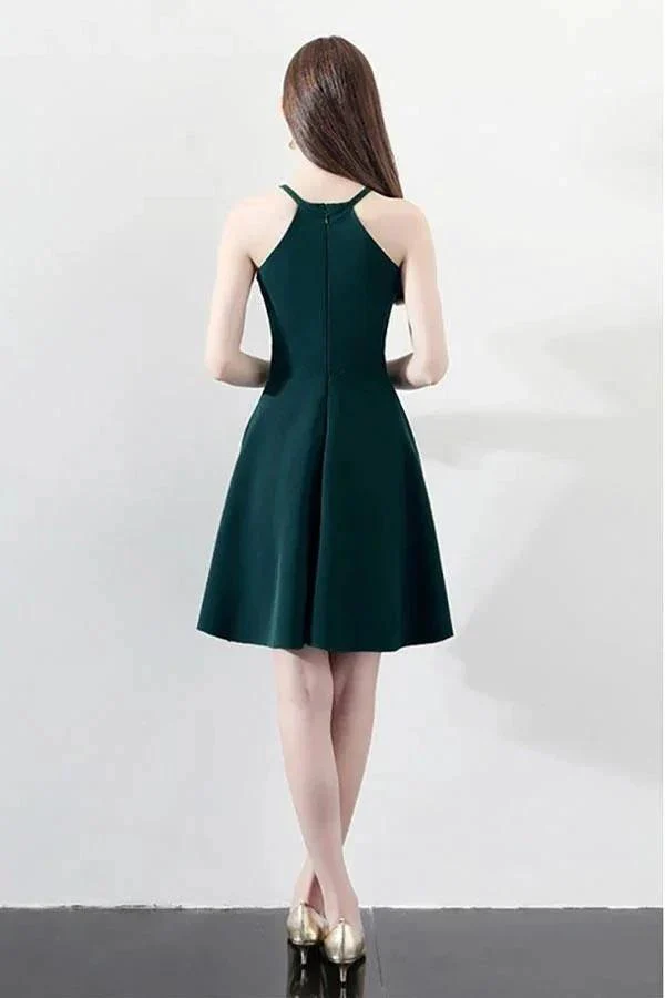 Slim Dark Green Aline Short Party Dress Homecoming Dresses Halter PD197 - Image 2