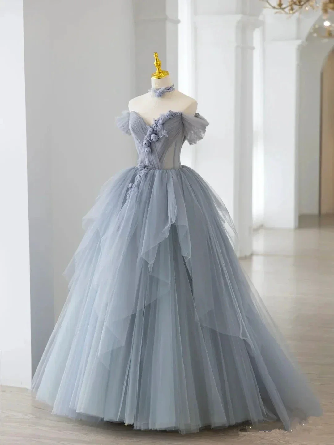 Smoke Gray Ball Gown Off The Shoulder Irregular Hem Sweet 16 Dress  Y2590 - Image 2