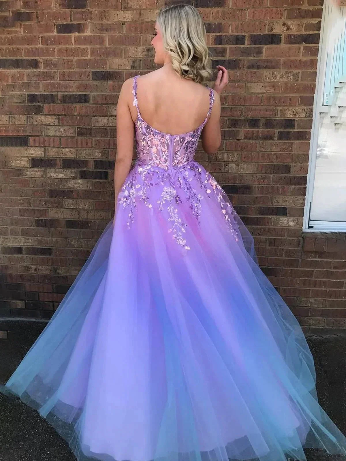 Sorrel | A-Line Straps Appliques Empire-Waist Sleeveless Tulle Prom Dress - Image 2