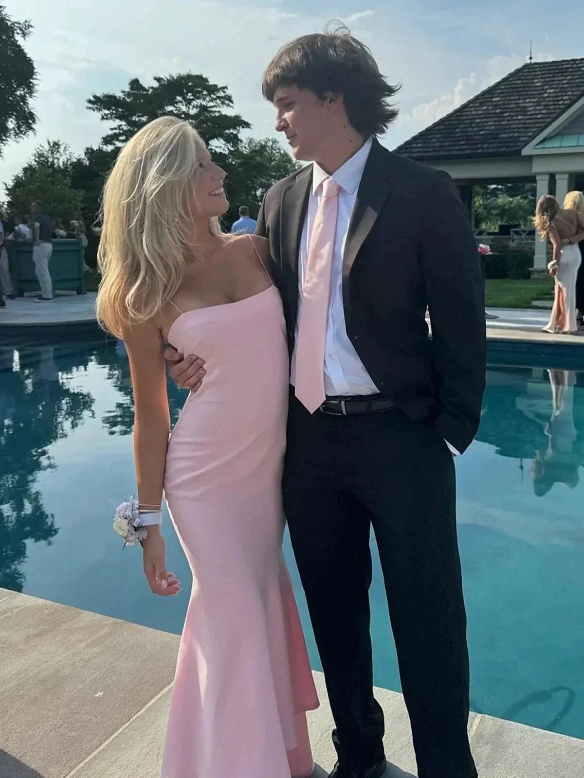 Spade | Pink Spaghetti Straps Mermaid Satin Long Prom Dress - Image 4