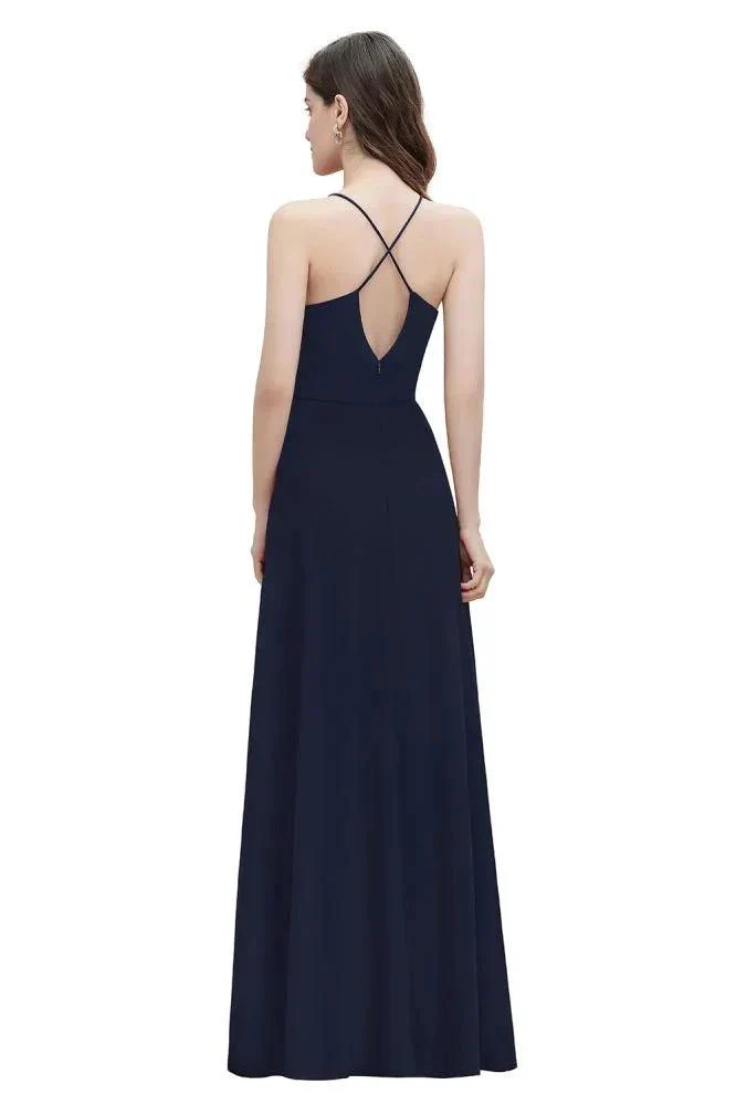Spaghetti Bateau Aline Evening Maxi Dress Sequins Chiffon Bridesmaid Dress - Image 10