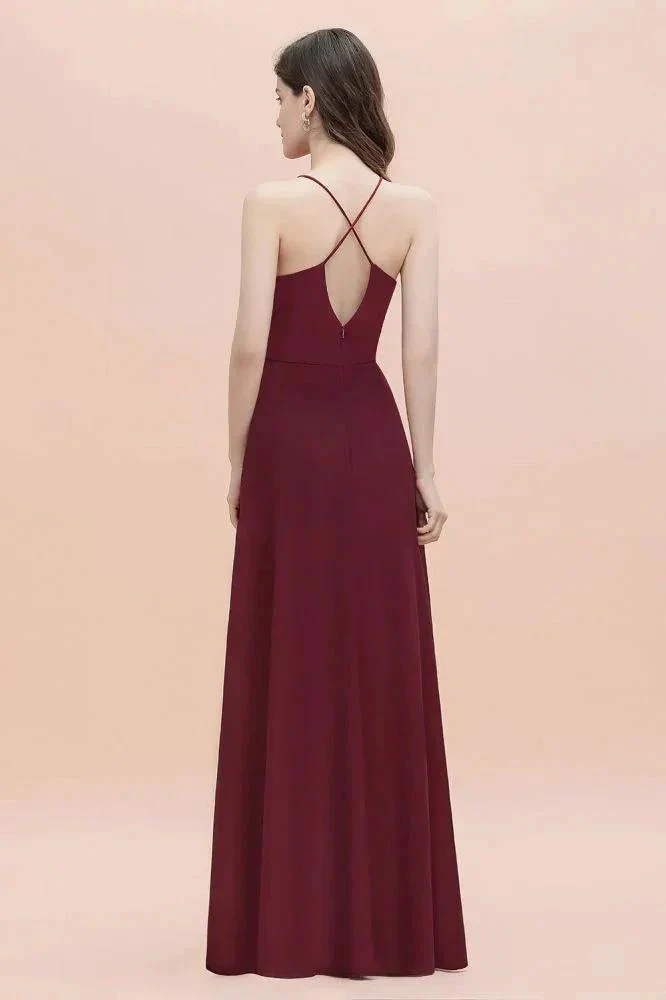 Spaghetti Bateau Aline Evening Maxi Dress Sequins Chiffon Bridesmaid Dress - Image 2