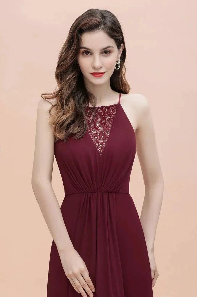 Spaghetti Bateau Aline Evening Maxi Dress Sequins Chiffon Bridesmaid Dress - Image 3