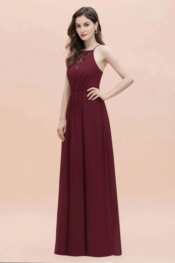 Spaghetti Bateau Aline Evening Maxi Dress Sequins Chiffon Bridesmaid Dress - Image 4