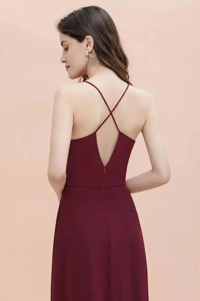 Spaghetti Bateau Aline Evening Maxi Dress Sequins Chiffon Bridesmaid Dress - Image 5