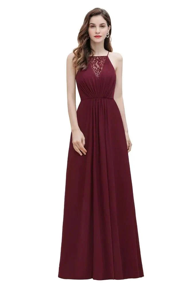 Spaghetti Bateau Aline Evening Maxi Dress Sequins Chiffon Bridesmaid Dress - Image 6