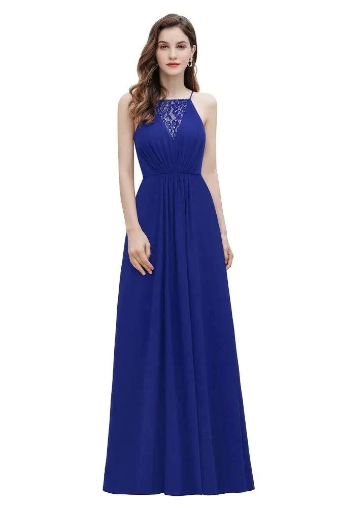 Spaghetti Bateau Aline Evening Maxi Dress Sequins Chiffon Bridesmaid Dress - Image 7