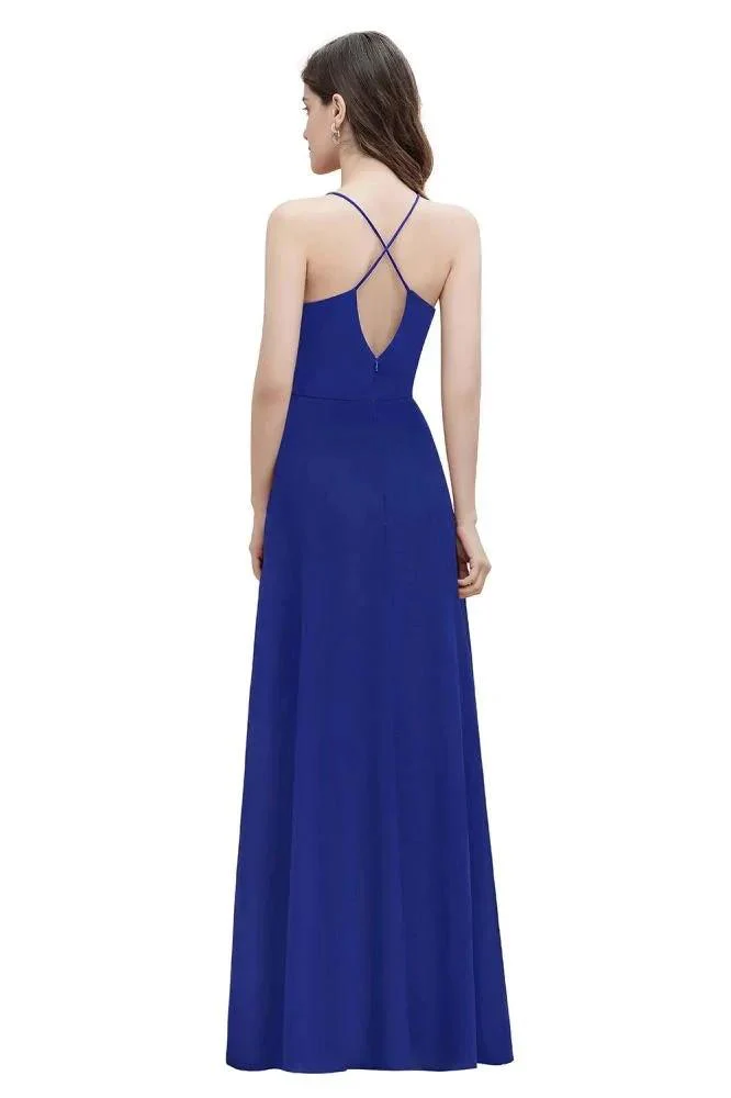 Spaghetti Bateau Aline Evening Maxi Dress Sequins Chiffon Bridesmaid Dress - Image 8