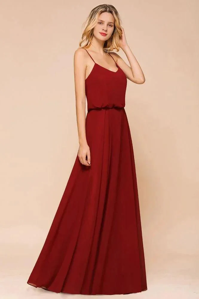 Spaghetti Chiffon Bridesmaid Dress Backless Burgundy Floor-Length Beach Wedding Dress - Image 4