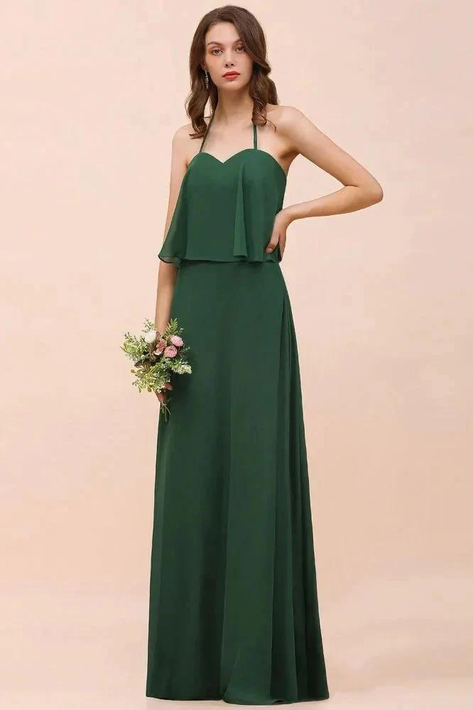 Spaghetti Chiffon Bridesmaid Dress Dark Green Maid of Honor Dress Floor Length - Image 2