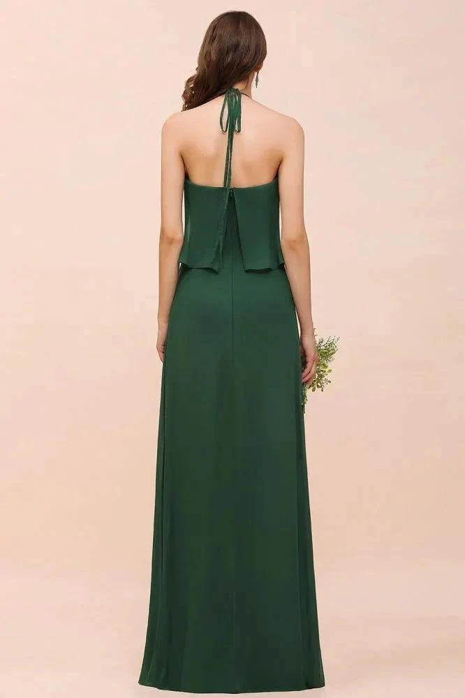 Spaghetti Chiffon Bridesmaid Dress Dark Green Maid of Honor Dress Floor Length - Image 3