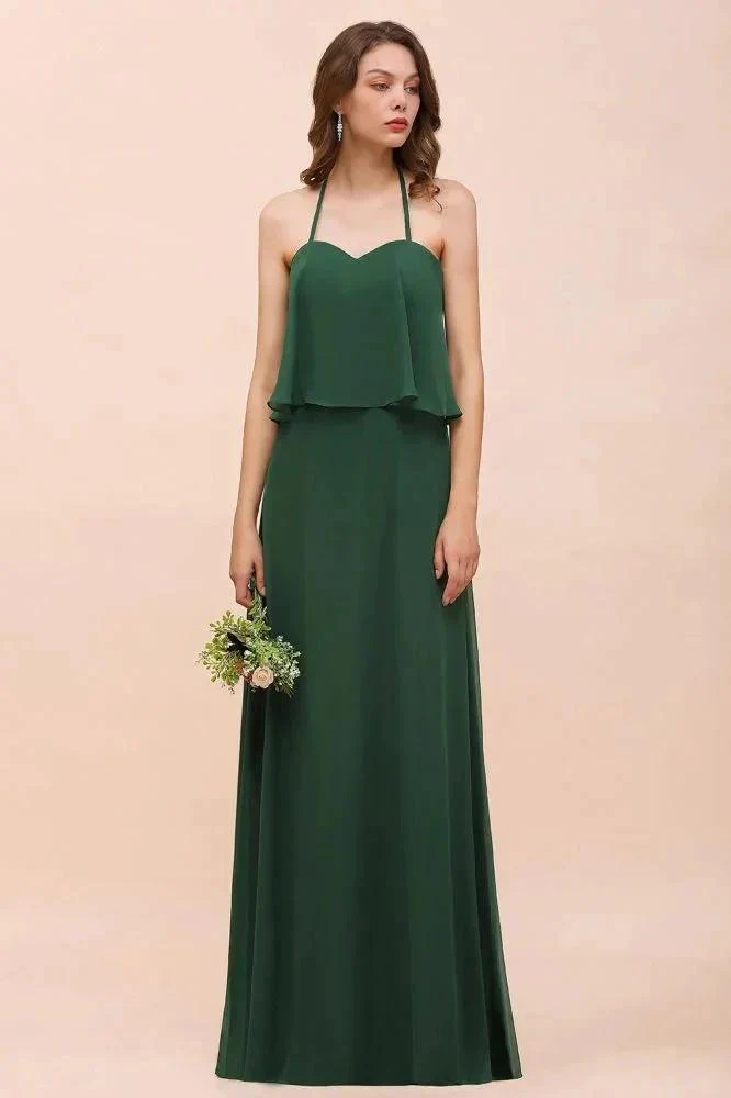 Spaghetti Chiffon Bridesmaid Dress Dark Green Maid of Honor Dress Floor Length - Image 4