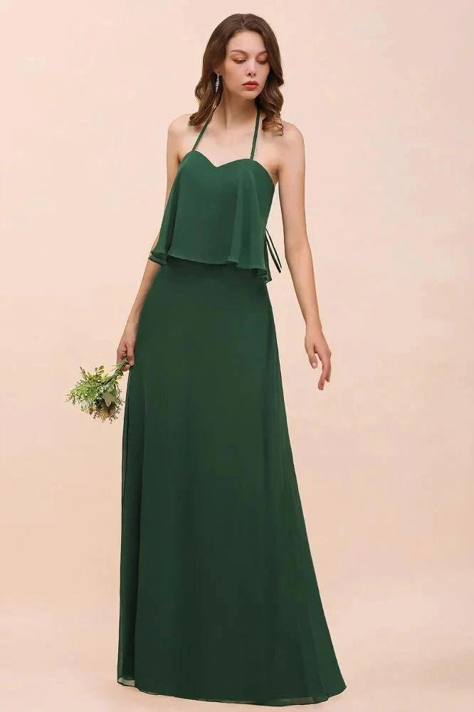 Spaghetti Chiffon Bridesmaid Dress Dark Green Maid of Honor Dress Floor Length - Image 5