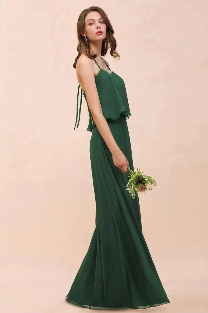 Spaghetti Chiffon Bridesmaid Dress Dark Green Maid of Honor Dress Floor Length - Image 6