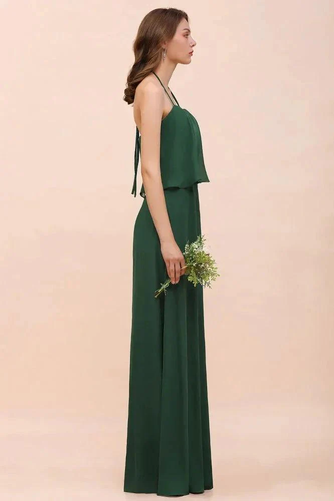 Spaghetti Chiffon Bridesmaid Dress Dark Green Maid of Honor Dress Floor Length - Image 7
