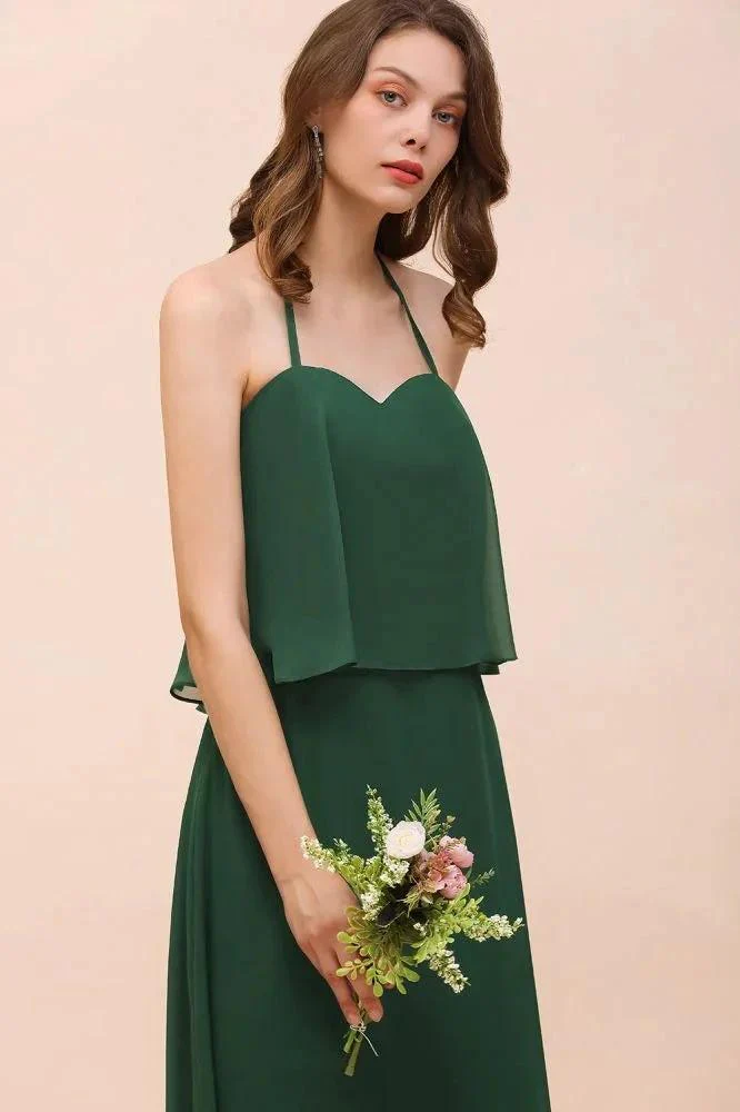Spaghetti Chiffon Bridesmaid Dress Dark Green Maid of Honor Dress Floor Length - Image 8