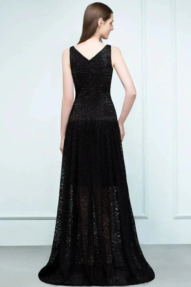 Spaghetti Floor Length A-line V-neck Lace Bridesmaid Dresses - Image 2