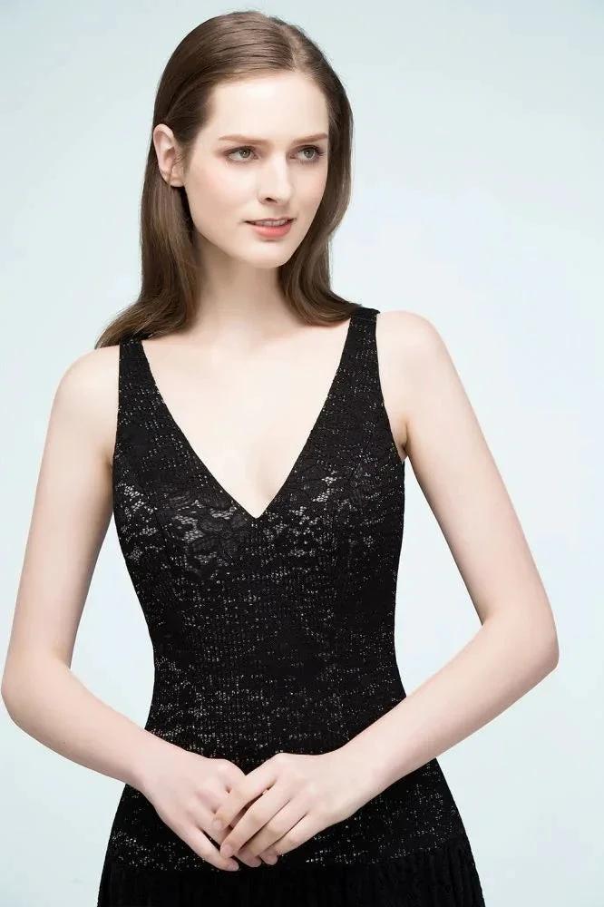 Spaghetti Floor Length A-line V-neck Lace Bridesmaid Dresses - Image 3