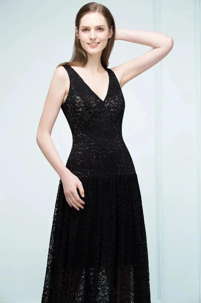 Spaghetti Floor Length A-line V-neck Lace Bridesmaid Dresses - Image 7