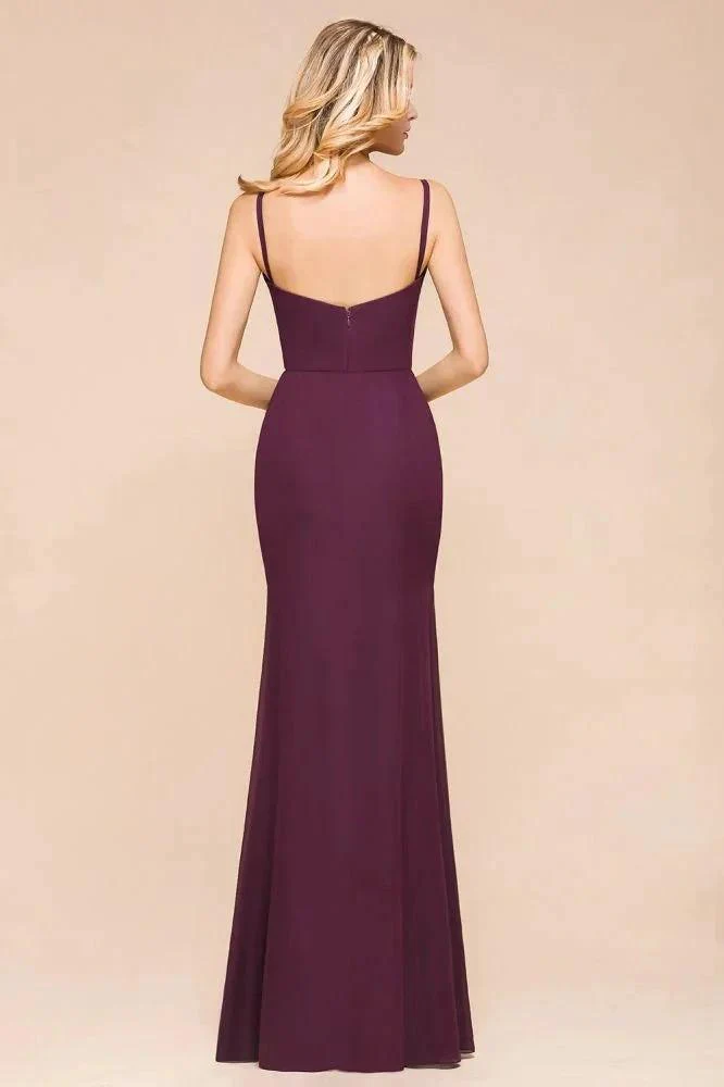 Spaghetti Mermaid Bridesmaid Dress Chiffon Simple Floor Length Party Gown - Image 2