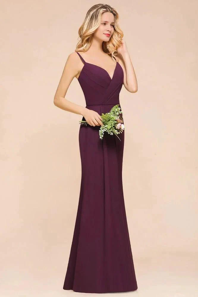 Spaghetti Mermaid Bridesmaid Dress Chiffon Simple Floor Length Party Gown - Image 4