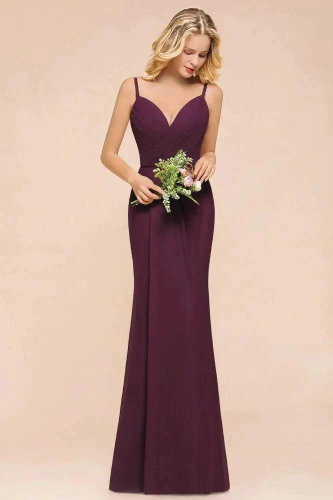 Spaghetti Mermaid Bridesmaid Dress Chiffon Simple Floor Length Party Gown - Image 7