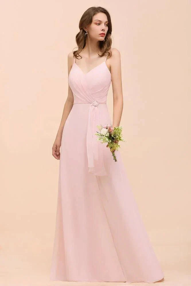 Spaghetti Side Split Pink Bridesmaid Dress Beach Simple Wedding Dress - Image 4