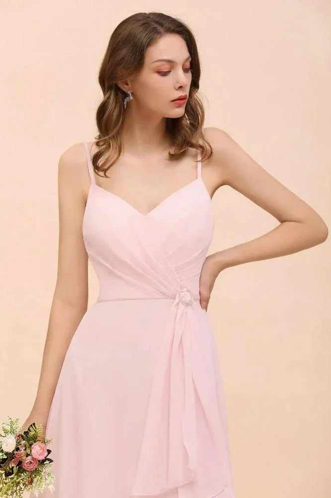Spaghetti Side Split Pink Bridesmaid Dress Beach Simple Wedding Dress - Image 6