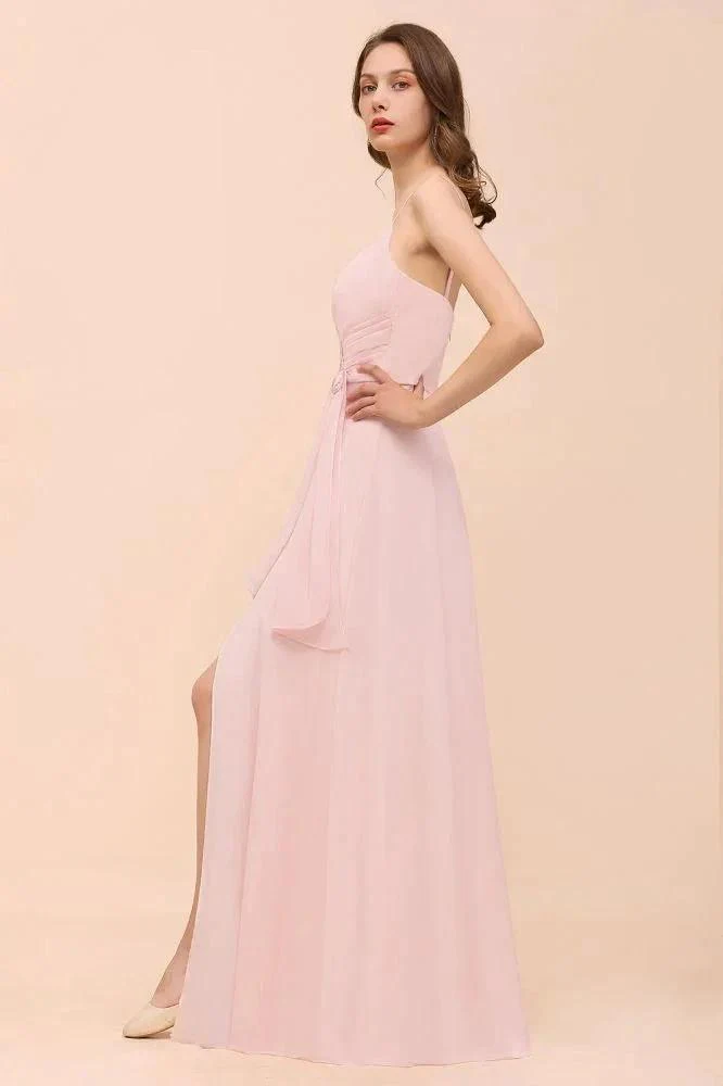 Spaghetti Side Split Pink Bridesmaid Dress Beach Simple Wedding Dress - Image 8