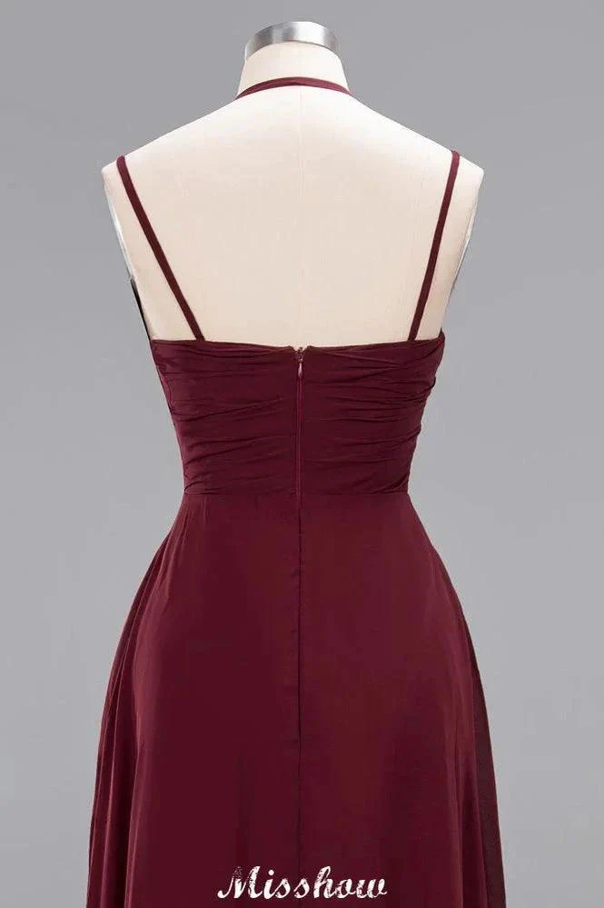 Spaghetti Sleeveless Ruffles A-line Chiffon Bridesmaid Dresses Straps Evening Maxi Dress - Image 10