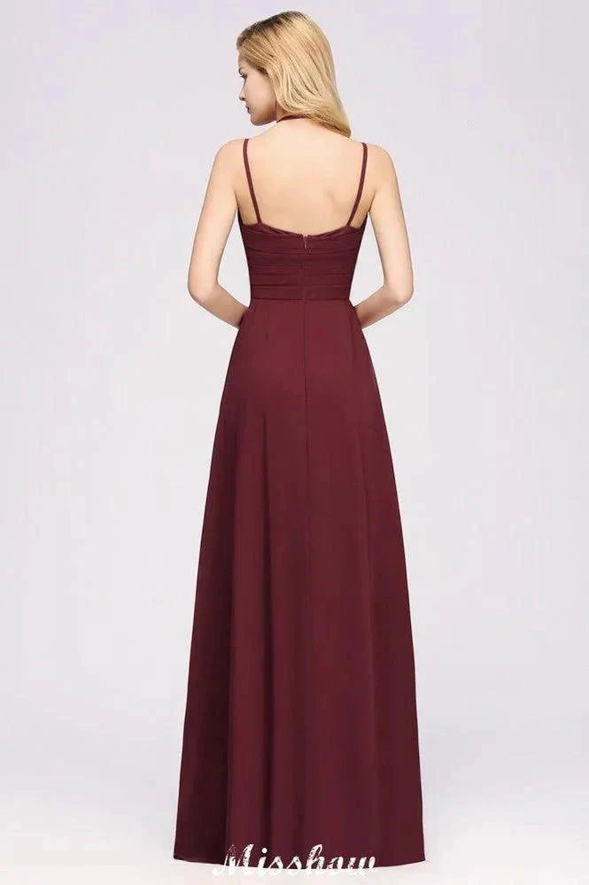 Spaghetti Sleeveless Ruffles A-line Chiffon Bridesmaid Dresses Straps Evening Maxi Dress - Image 2