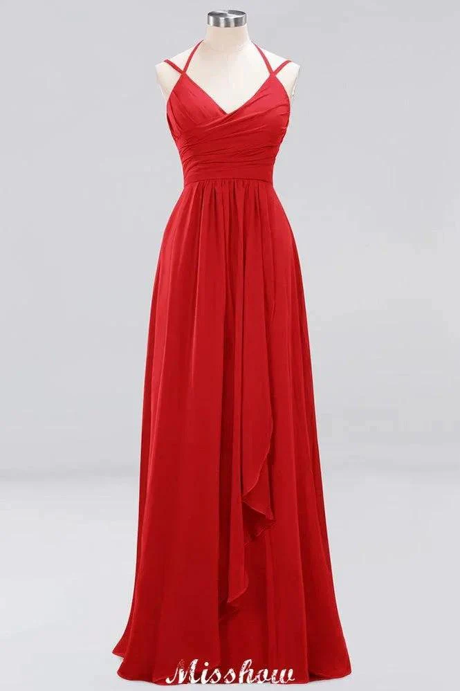 Spaghetti Sleeveless Ruffles A-line Chiffon Bridesmaid Dresses Straps Evening Maxi Dress - Image 4